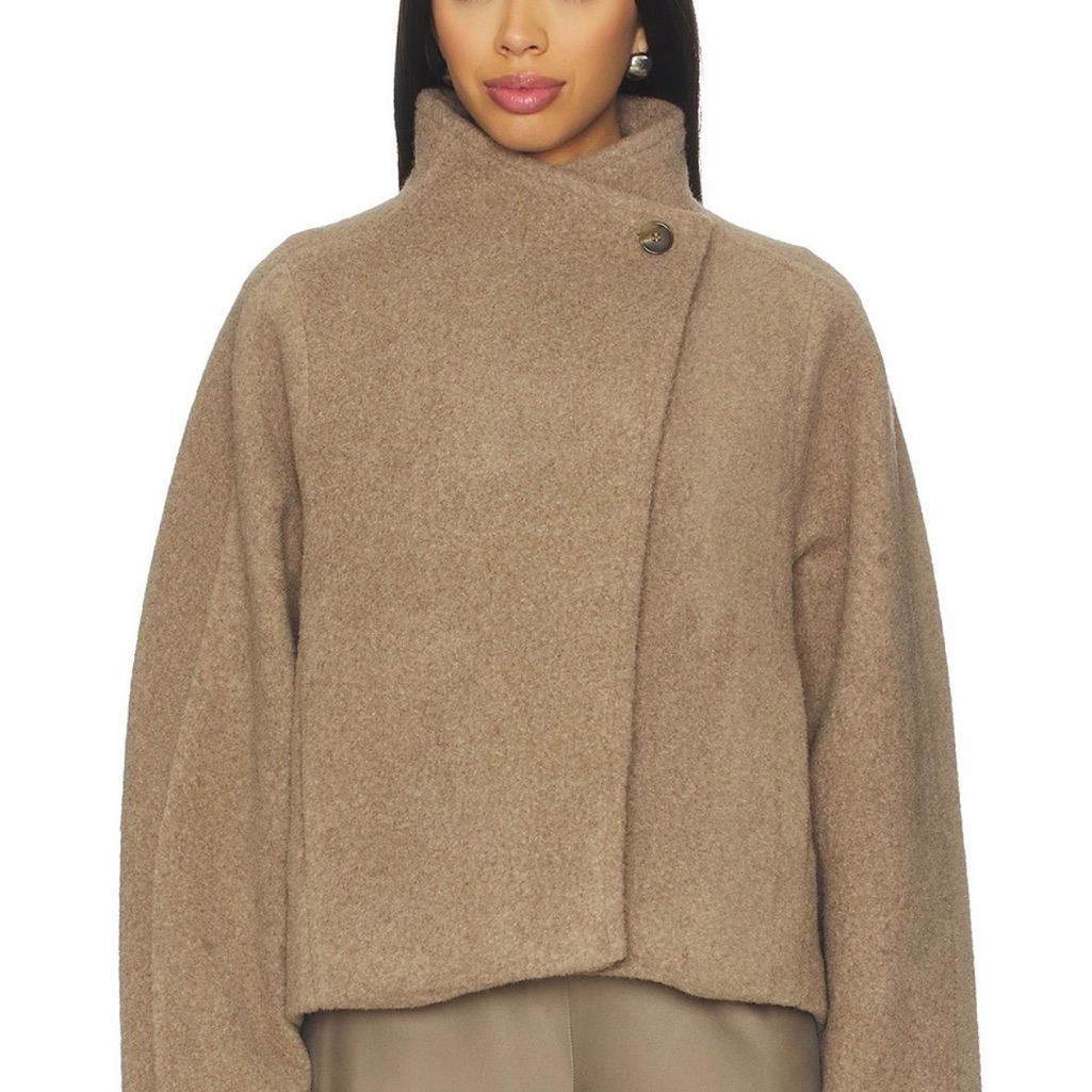 Elodie The Label Womens Asymmetrical Taupe Wool Blend Jacket